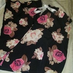 👽Womans ROXY flower pattern LARGE wide leg viscose pants